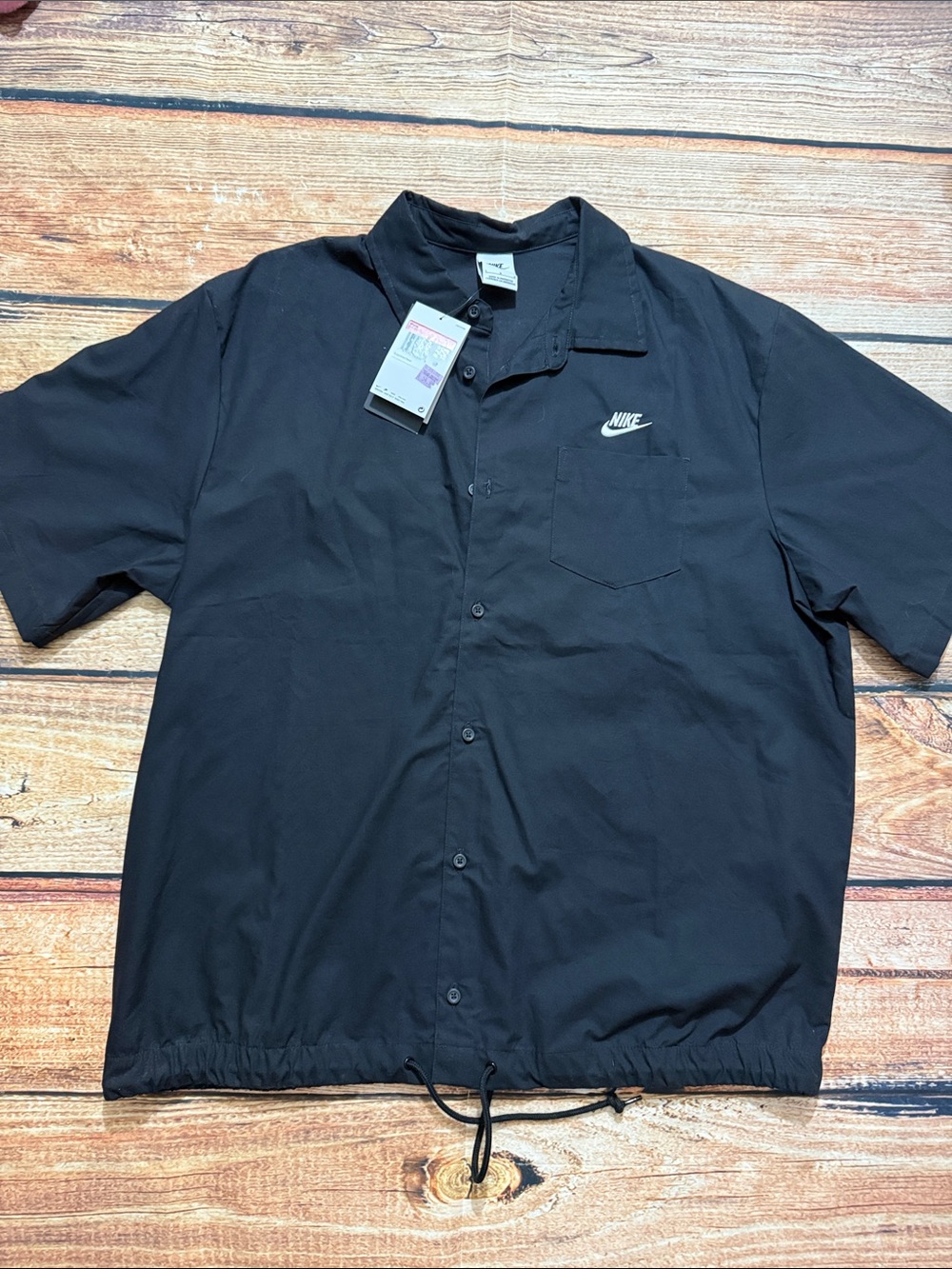 Nike Men’s Sportswear Woven Short Sleeve Botton Down Black Top